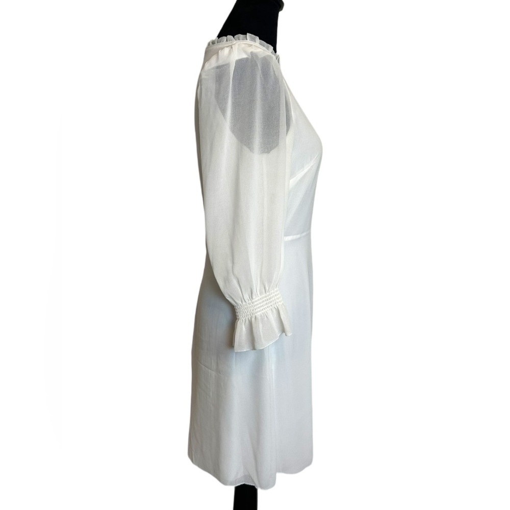 Wilfred Woman’s 4 White Sheer Swept Dress With Puff Sleeve & Ruffled Neckline - Picture 9 of 16